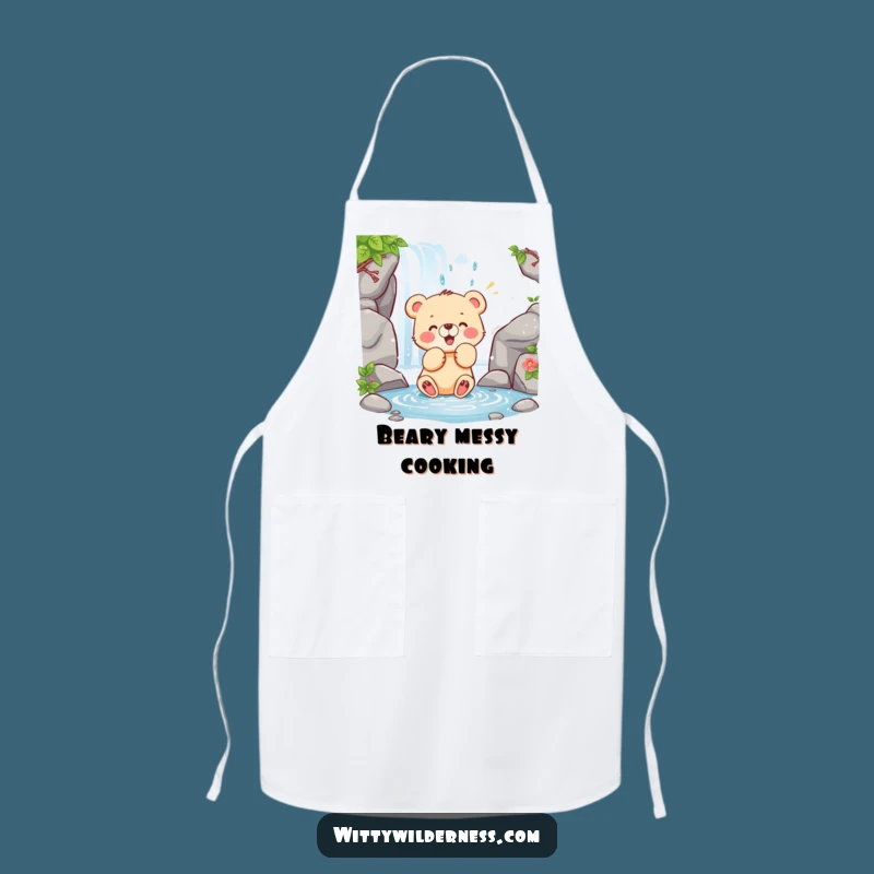 Funny Bear Cub Apron: Playful Water Swatter, Hilarious Cooking Gift