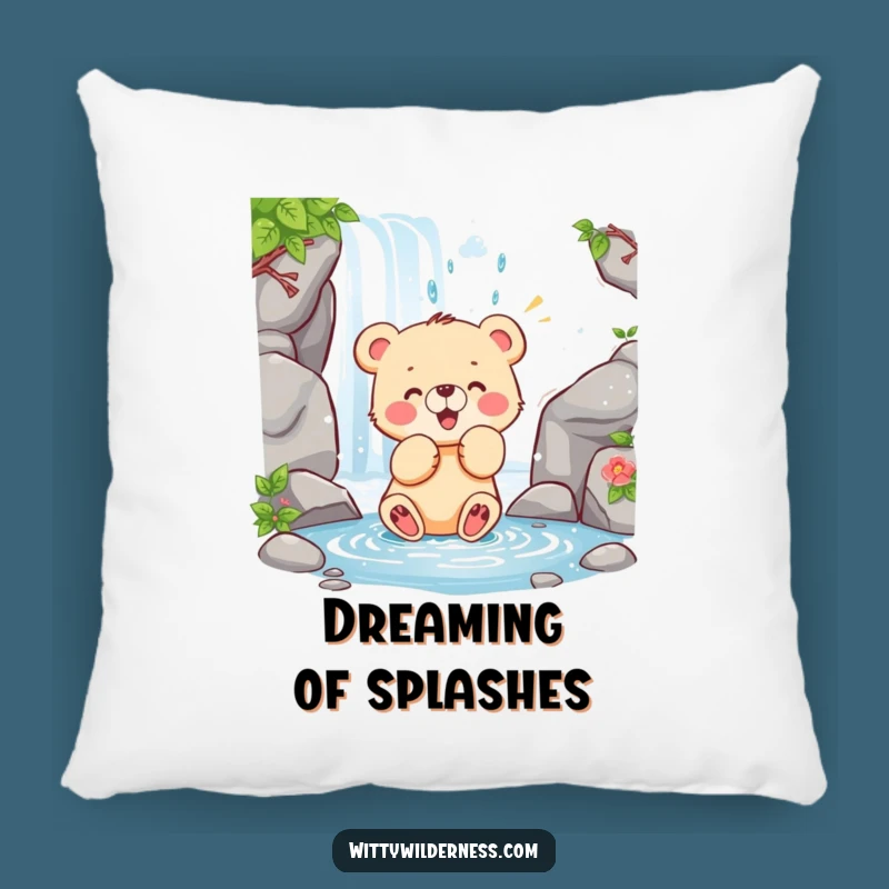 Funny Bear Cub Pillow: Cozy Water Play, Soft Woodland Accent Gift