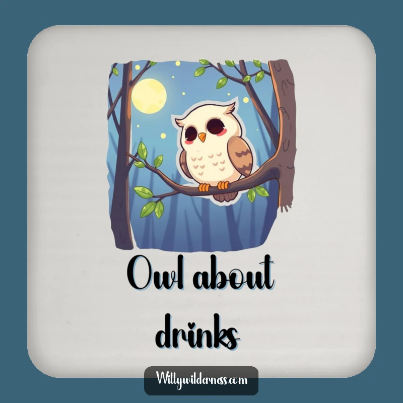 Funny Owl Drink Coaster: Giggling Protection, Hilarious Moonlit Table Gift