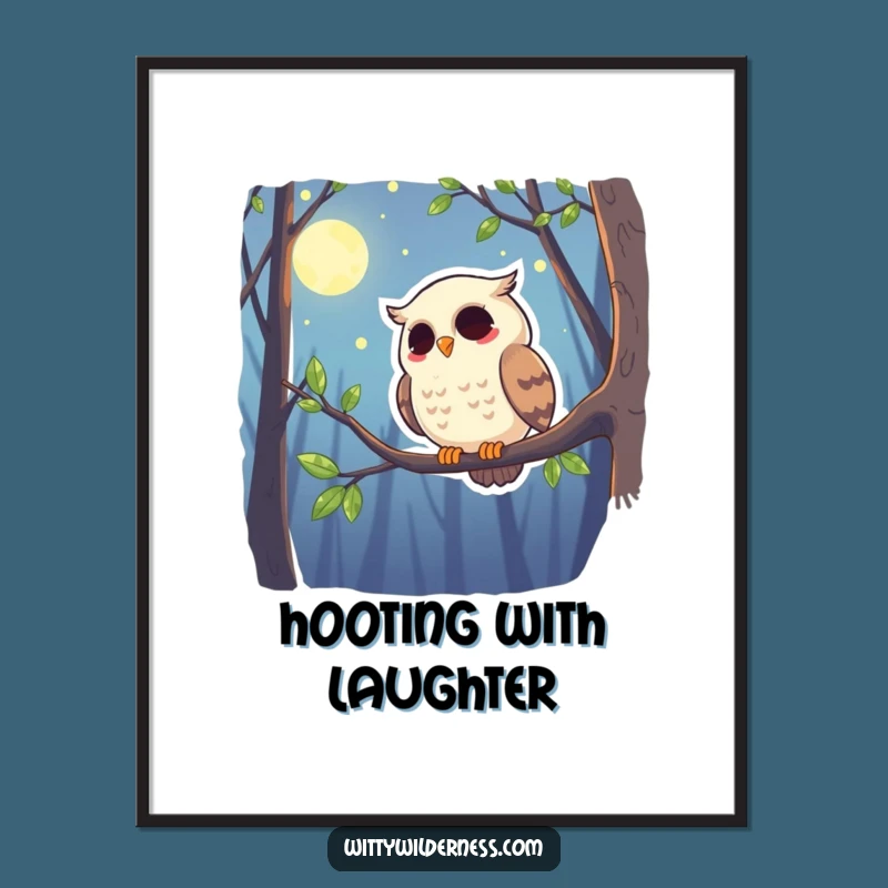 Funny Owl Poster: Giggling Watcher Art, Moonlit Forest Decor Gift