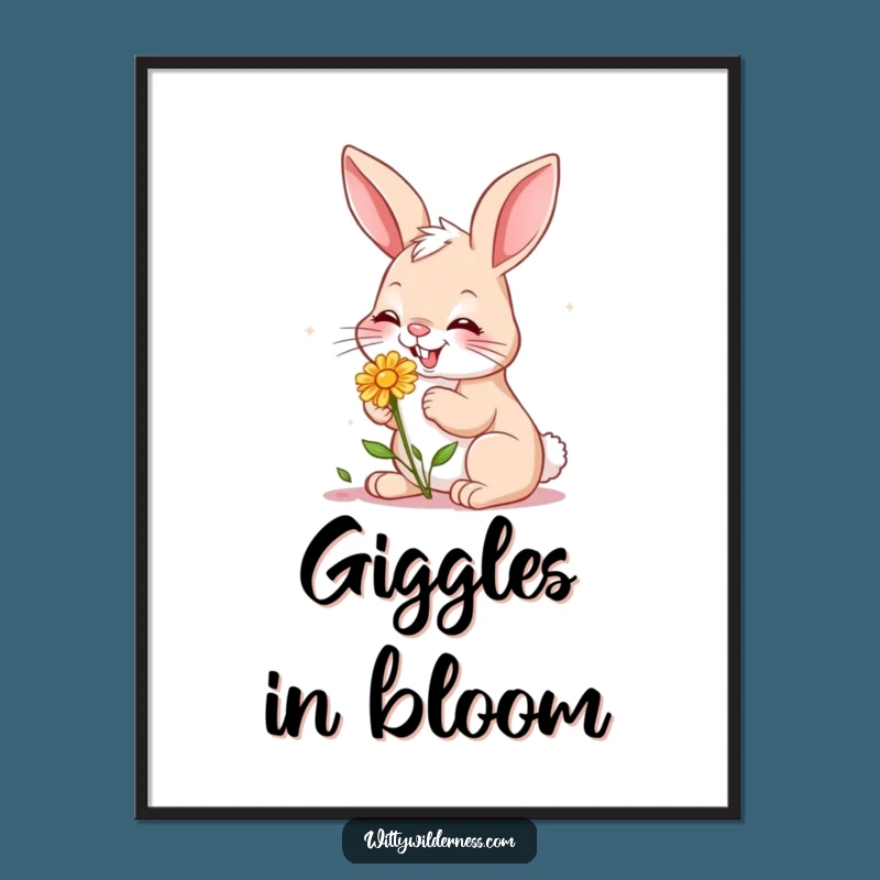 Funny Bunny Flower Poster: Garden Delight Art, a Beautiful Funny Gift