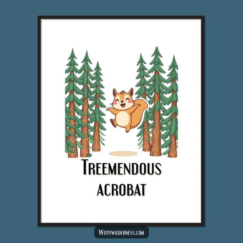 Funny Squirrel Poster: Joyful Leap Art, Vibrant Woodland Wall Decor Gift