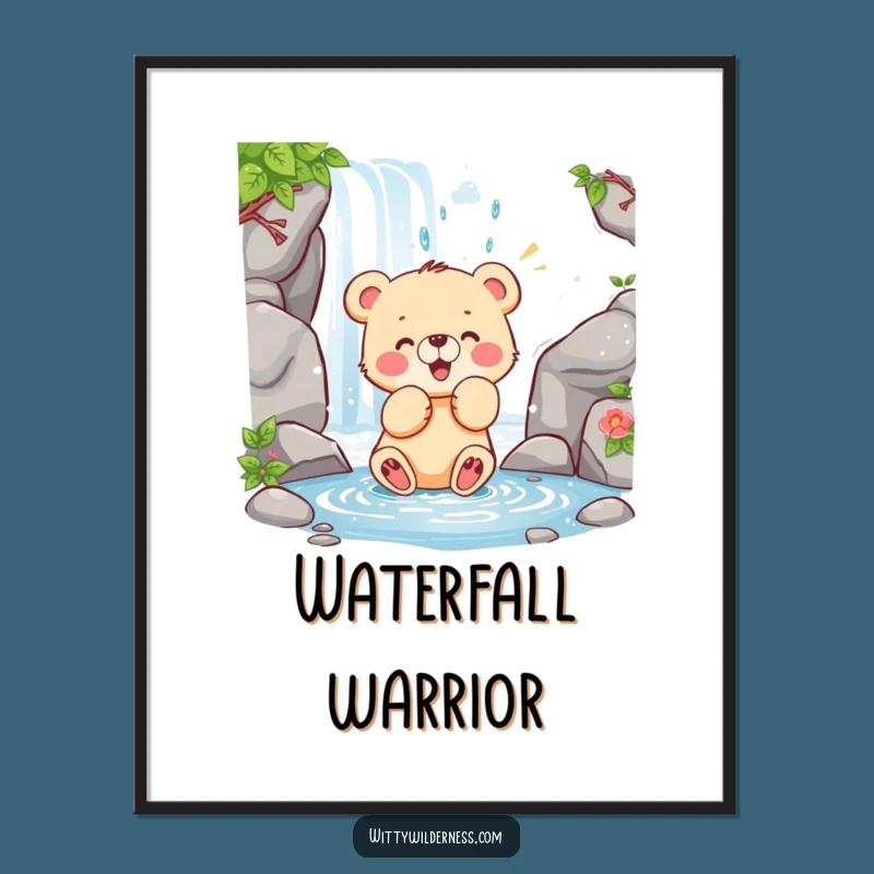 Funny Bear Cub Poster: Playful Water Art, Adorable Woodland Decor Gift