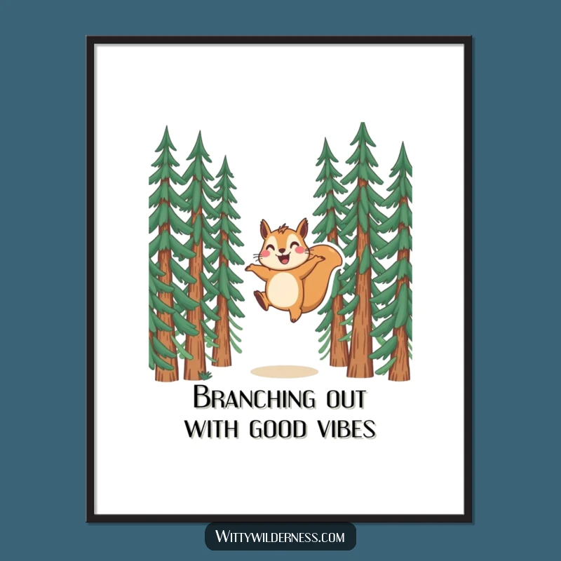 Free Printable Wall Art: Funny Squirrel Leaping, Humorous Downloadable Decor for Nature Enthusiasts