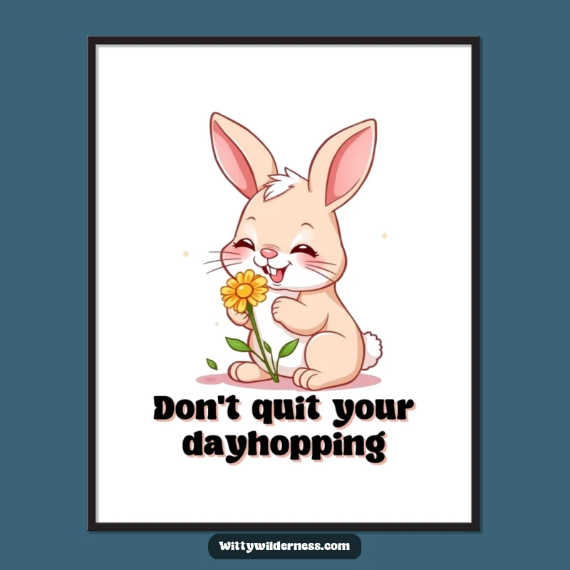 Free Printable Wall Art: Giggling Bunny Flower Scene, Charming Downloadable Garden Decor