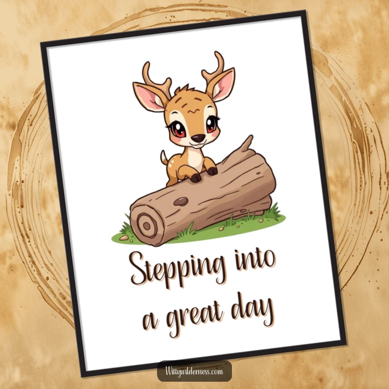 Funny Free Printable Wall Art: A determined deer cautiously stepping over a fallen log, inspiring decor