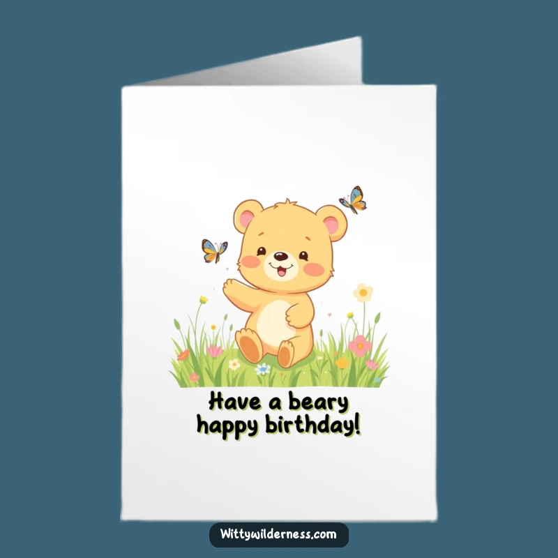 Free Printable Birthday Card: Happy Bear Cub Meadow Fun for a Joyful Celebration