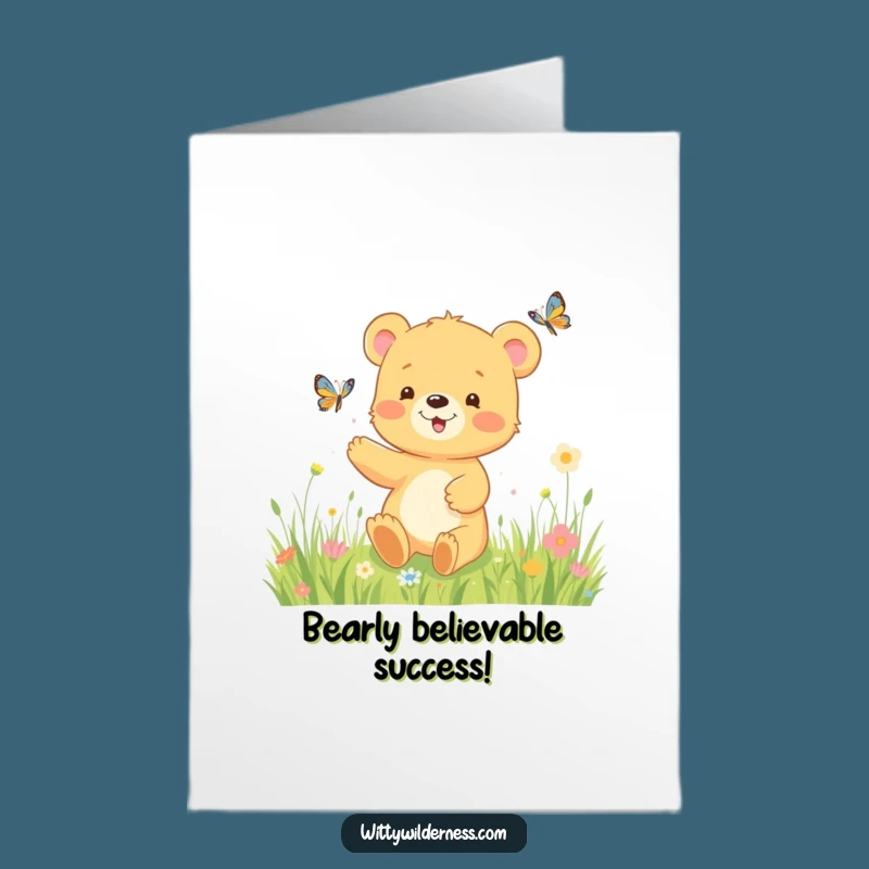 Free Printable Congrats Card: Happy Bear Cub Meadow Chase for Your Big Success