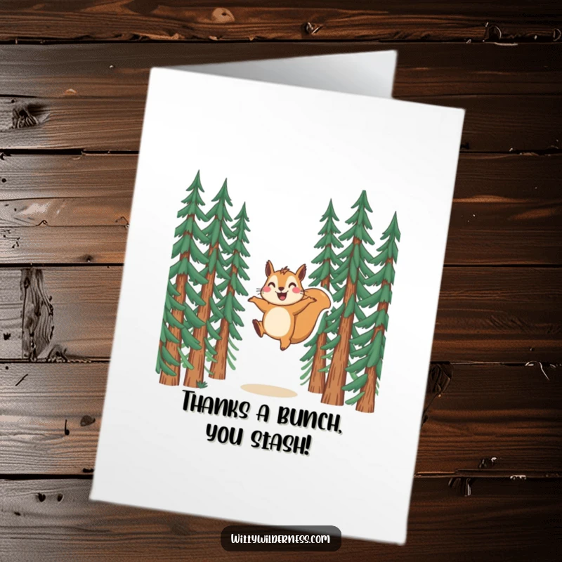 Funny Free Printable Thank You Card: Energetic squirrel leaping, a delightful downloadable gift for thanks