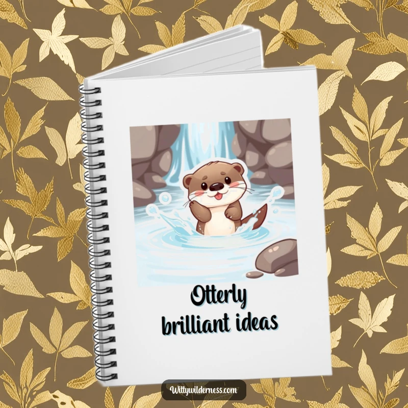 Funny notebook cover featuring a playful otter pup splashing in a clear stream, perfect for jotting down fun notes and ideas.